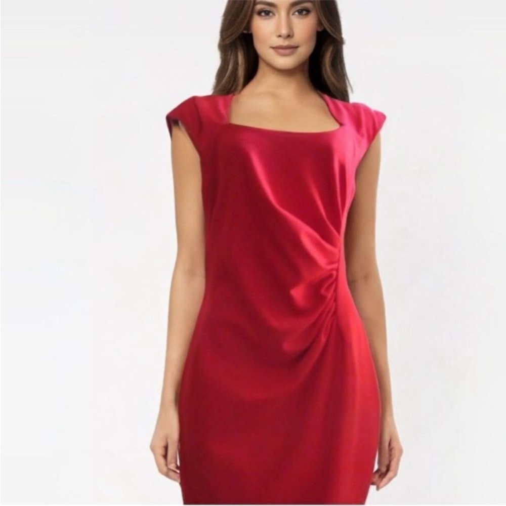 Ellen Tracy Red Ruched Shift Dress. Size 10.